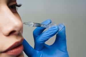 Close up of woman getting injectable dermal filler in her face in Ashburn, VA